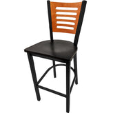 5 line wood back barstool with black frame