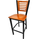 5 line wood back barstool with black frame