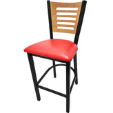 5 line wood back barstool with black frame