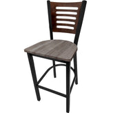 5 line wood back barstool with black frame