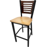 5 line wood back barstool with black frame