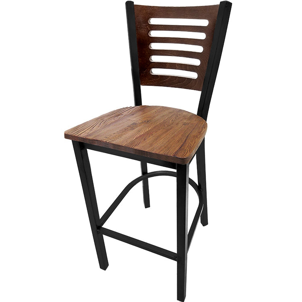 5 line wood back barstool with black frame