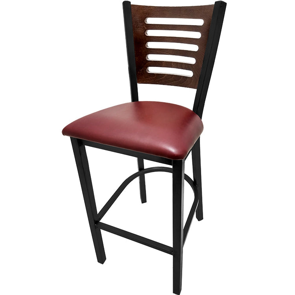 5 line wood back barstool with black frame