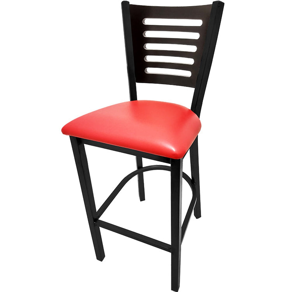 5 line wood back barstool with black frame