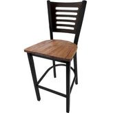 5 line wood back barstool with black frame