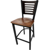 5 line wood back barstool with black frame