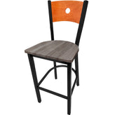 bullseye wood back barstool with black frame