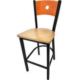 bullseye wood back barstool with black frame