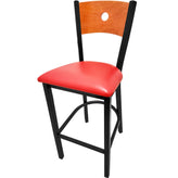 bullseye wood back barstool with black frame