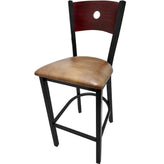 bullseye wood back barstool with black frame