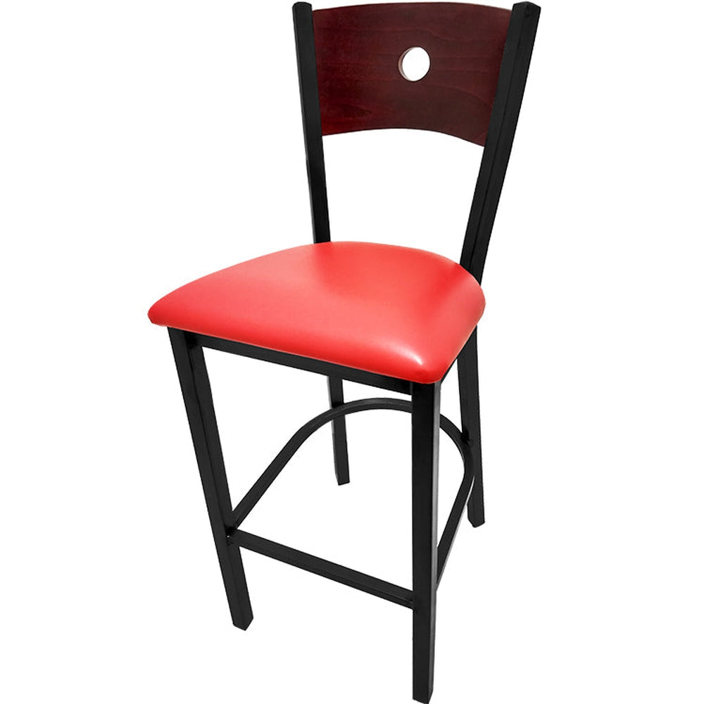 bullseye wood back barstool with black frame