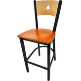 bullseye wood back barstool with black frame