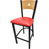 bullseye wood back barstool with black frame