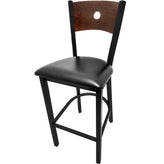 bullseye wood back barstool with black frame