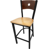 bullseye wood back barstool with black frame