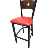 bullseye wood back barstool with black frame