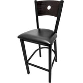 bullseye wood back barstool with black frame