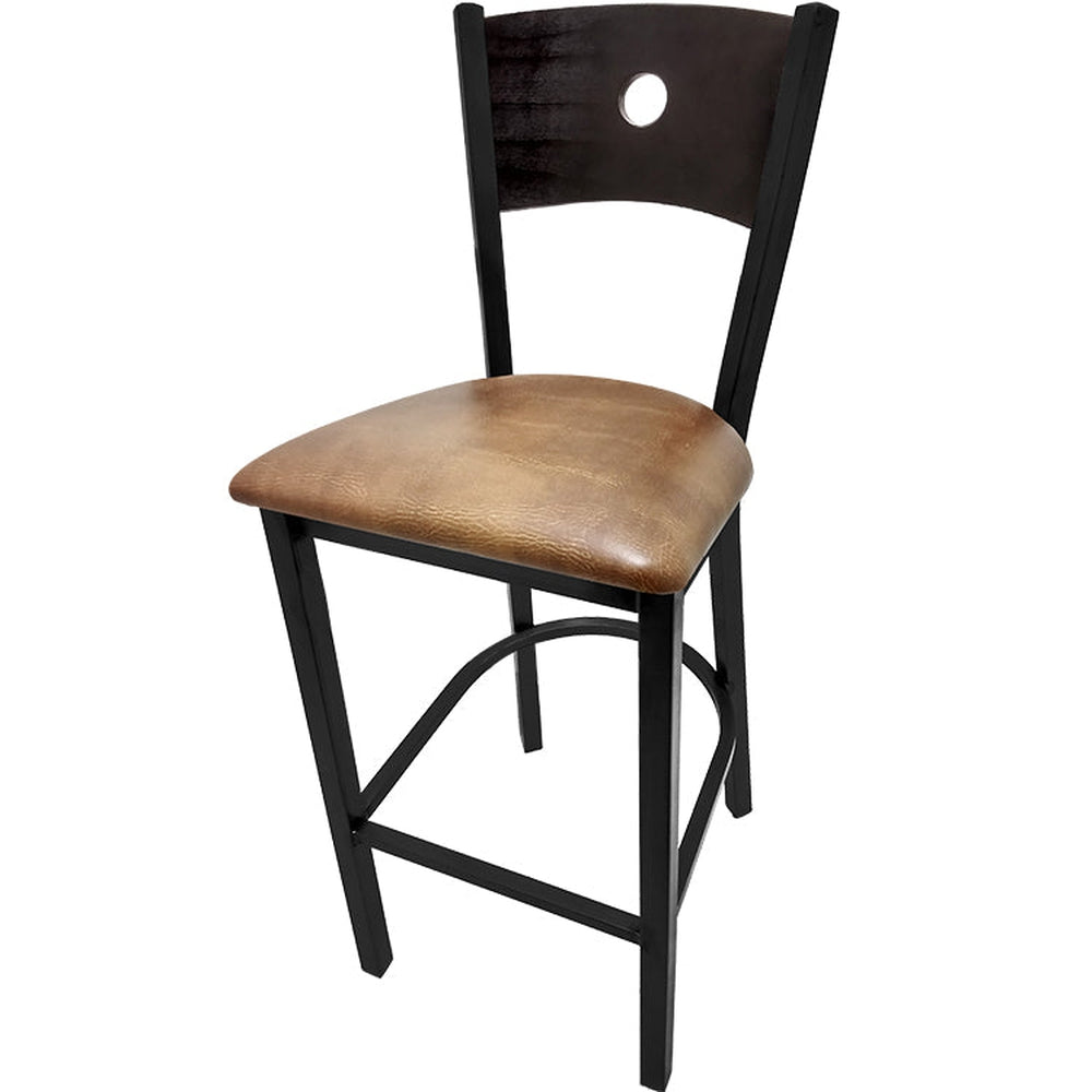 bullseye wood back barstool with black frame