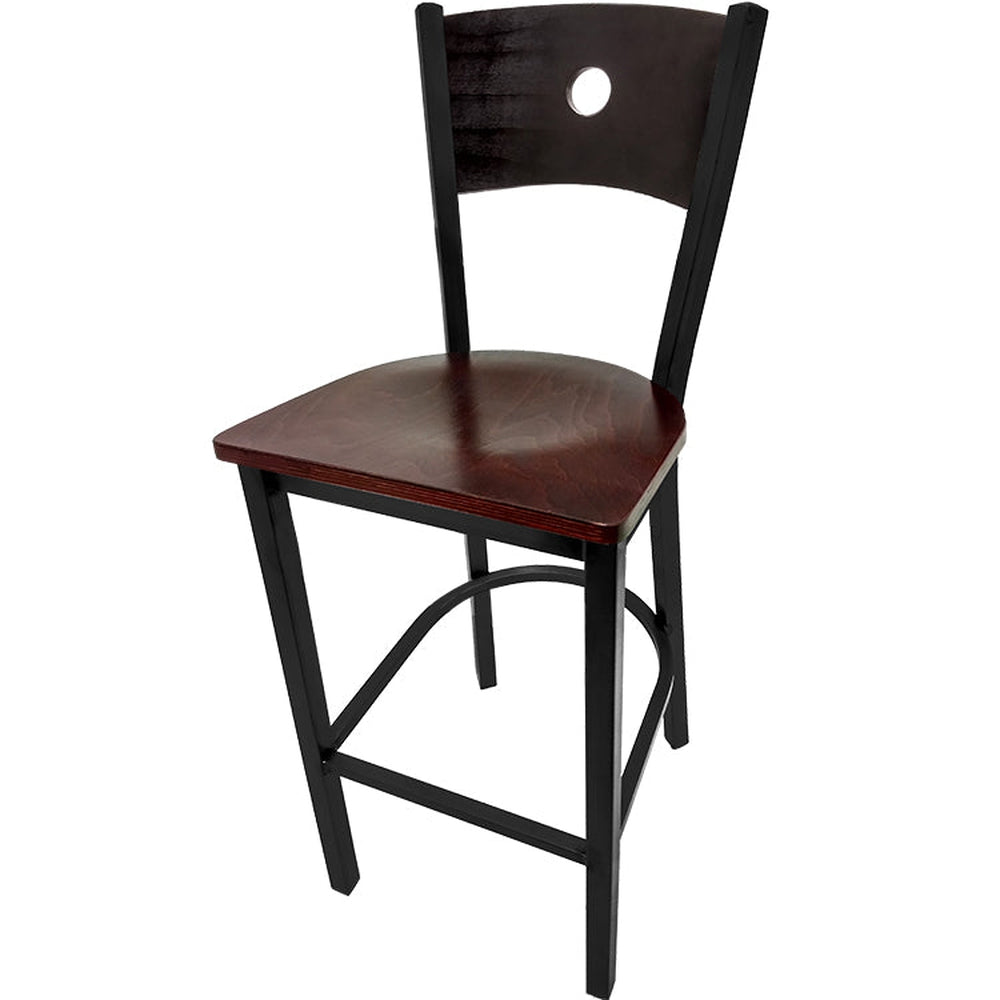 bullseye wood back barstool with black frame