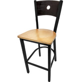 bullseye wood back barstool with black frame