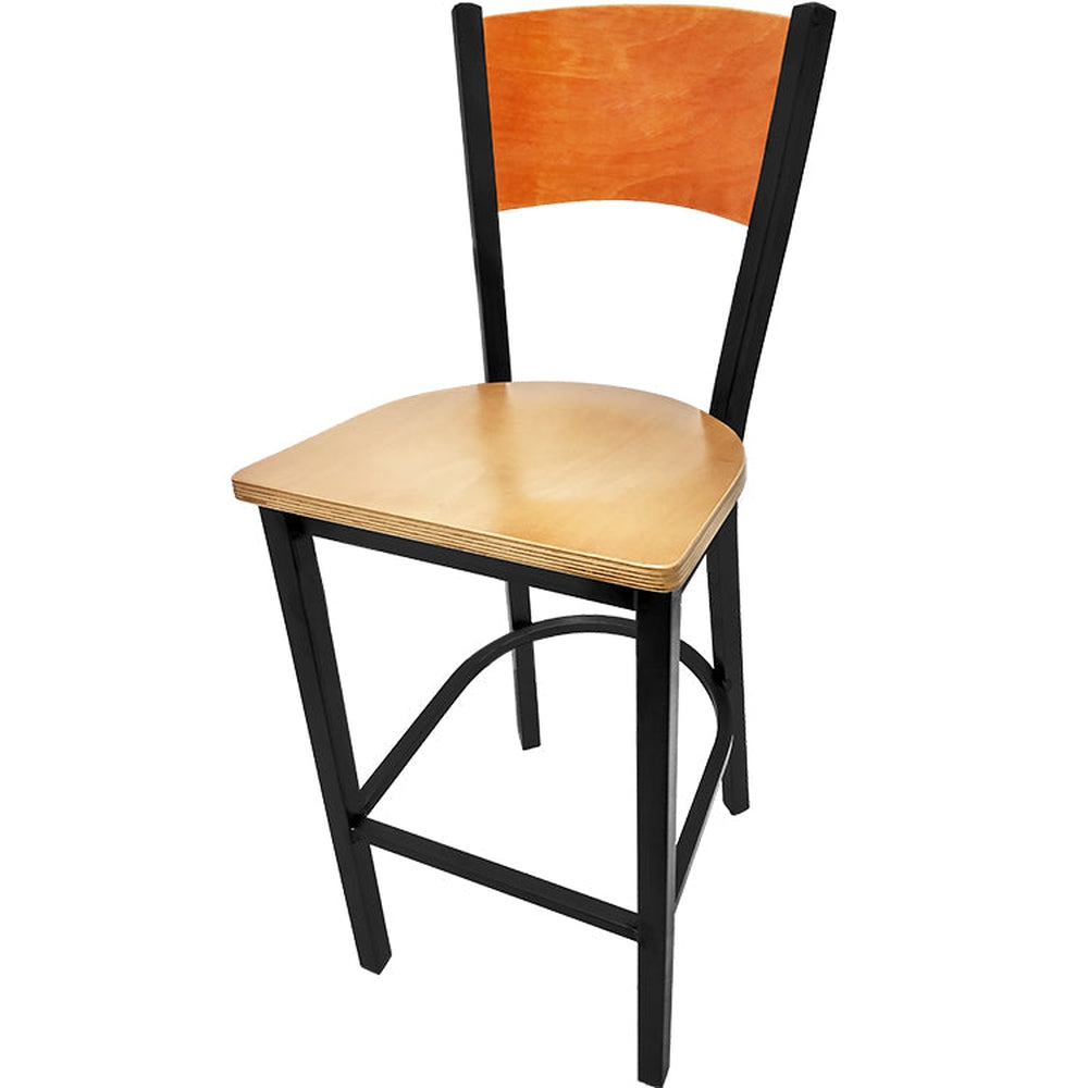 plain wood back barstool with black frame