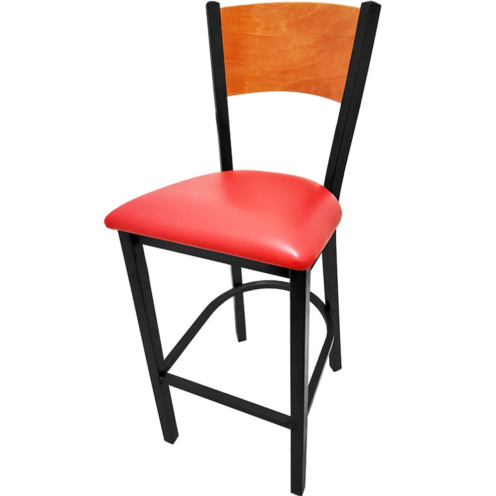 plain wood back barstool with black frame