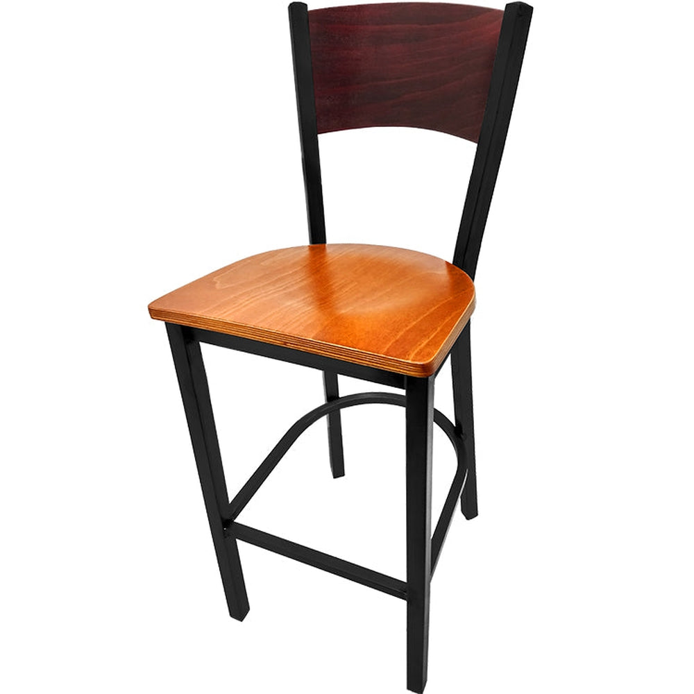 plain wood back barstool with black frame