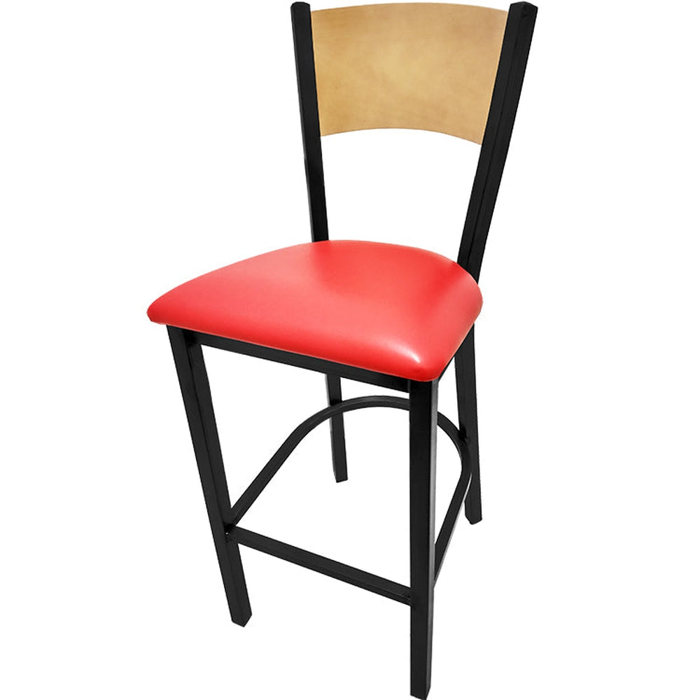 plain wood back barstool with black frame