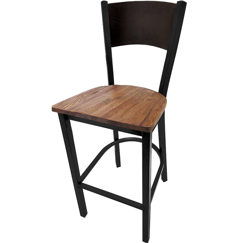 plain wood back barstool with black frame