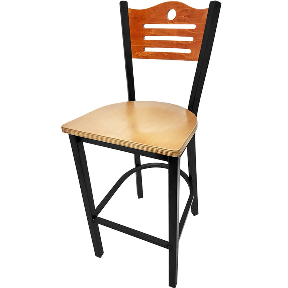 shoreline wood back barstool with black frame