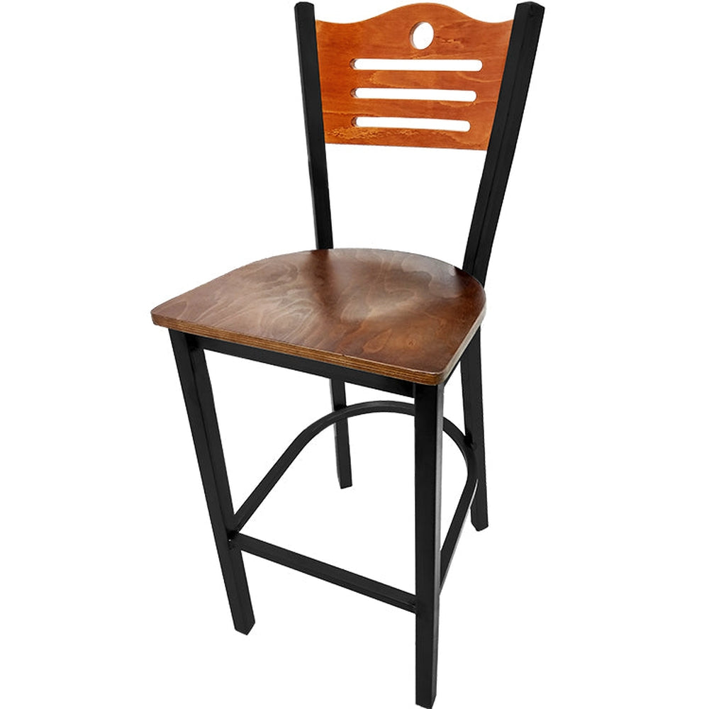 shoreline wood back barstool with black frame