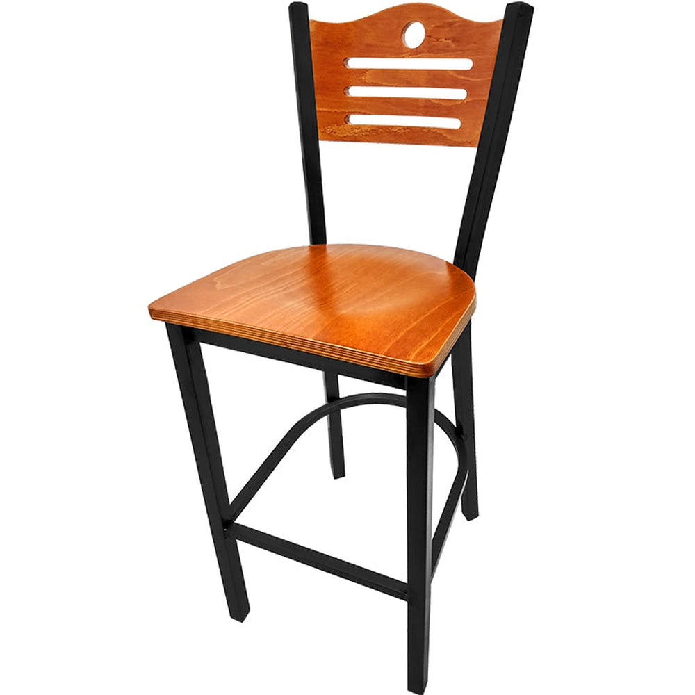 shoreline wood back barstool with black frame