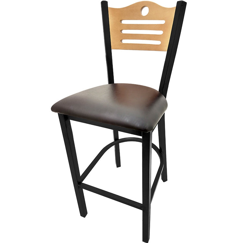 shoreline wood back barstool with black frame