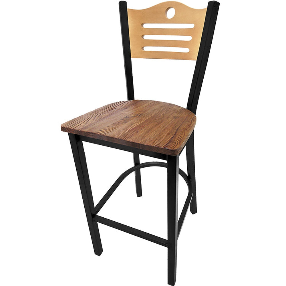 shoreline wood back barstool with black frame