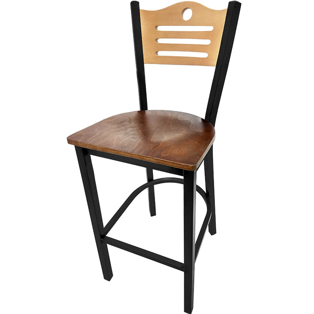 shoreline wood back barstool with black frame