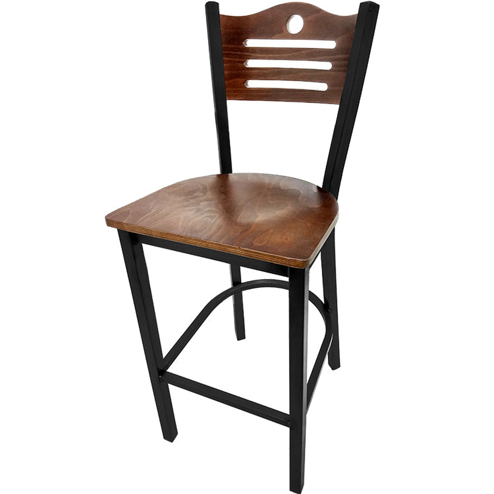 shoreline wood back barstool with black frame