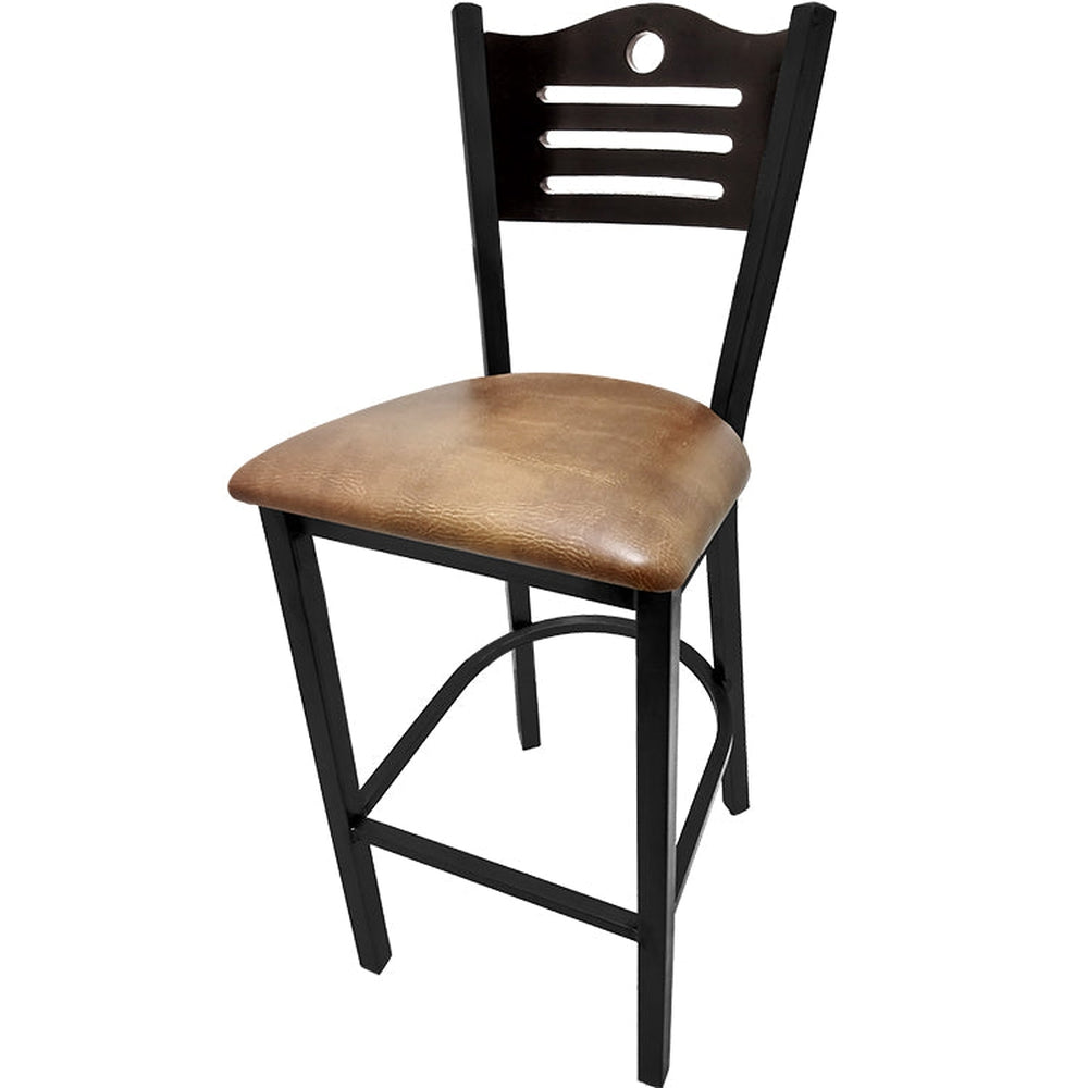 shoreline wood back barstool with black frame