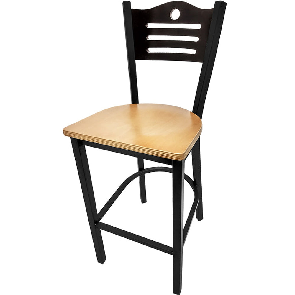 shoreline wood back barstool with black frame