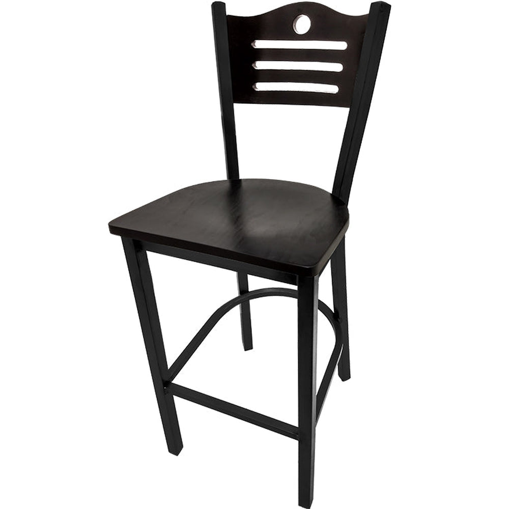 shoreline wood back barstool with black frame