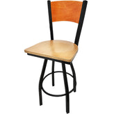 plain wood back barstool with black swivel frame