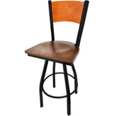 plain wood back barstool with black swivel frame