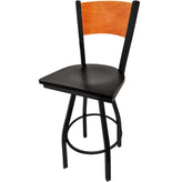 plain wood back barstool with black swivel frame