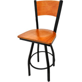 plain wood back barstool with black swivel frame