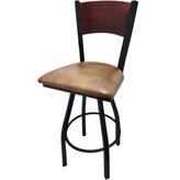 plain wood back barstool with black swivel frame