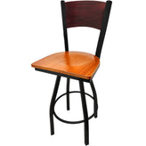 plain wood back barstool with black swivel frame