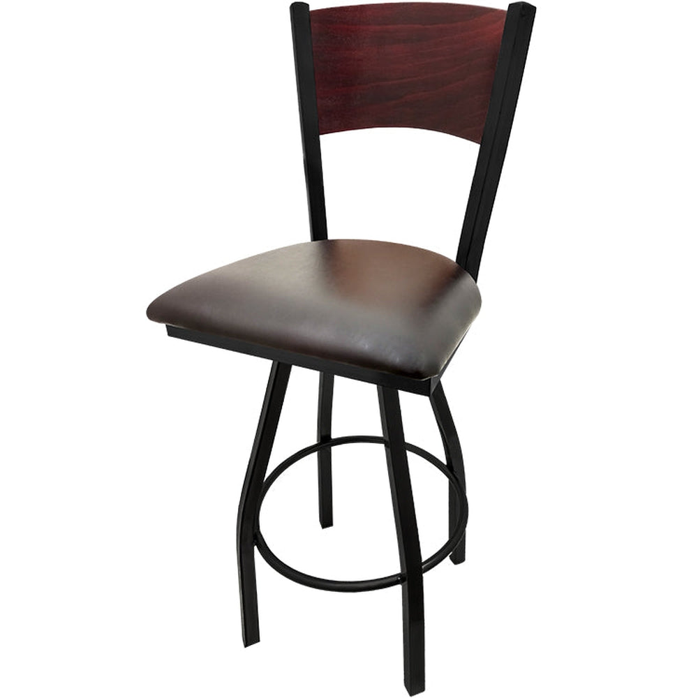 plain wood back barstool with black swivel frame