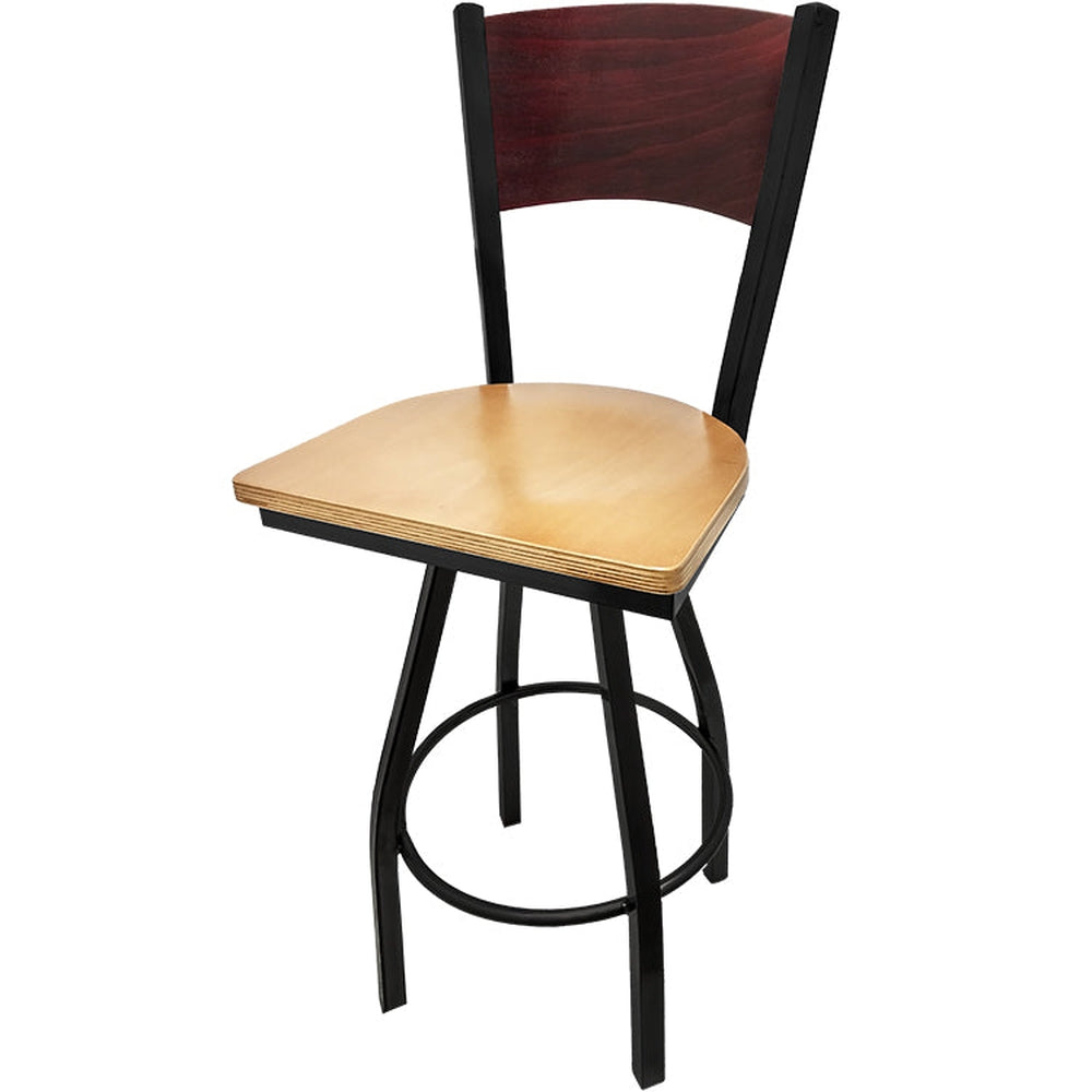 plain wood back barstool with black swivel frame