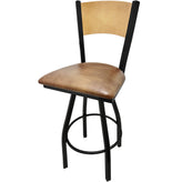 plain wood back barstool with black swivel frame