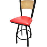 plain wood back barstool with black swivel frame