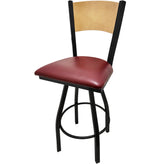 plain wood back barstool with black swivel frame